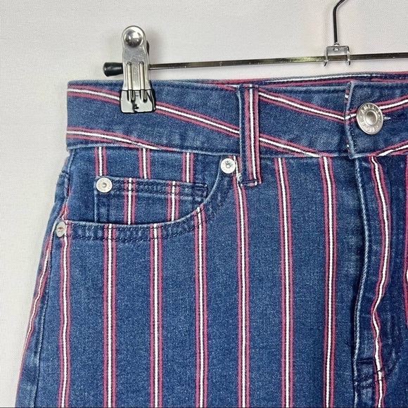 American Eagle AEO Blue Stripe Denim Hi-Rise Mini Skirt 2 - Picture 4 of 4